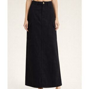 Something New Denim Maxi Cargo Skirt Black Cotton Size Small